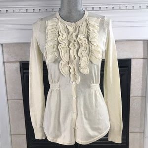 Cullen cashmere ivory ruffled long sleeved top XS